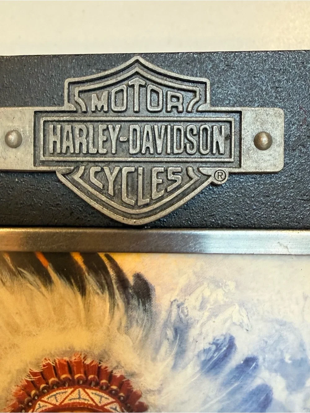Harley-Davidson Black and Silver Native American Portrait Picture Frame